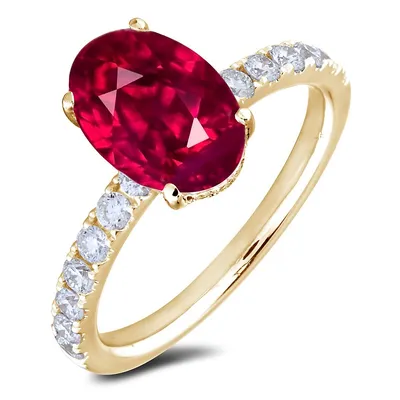 18k Yellow Gold 1.84 Ct Ruby & 0.48 Cttw Diamond Hidden Halo Engagement Ring