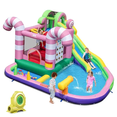 9-in-1 Inflatable Bounce House Sweet Candy Water Slide Park Pool