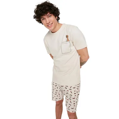 Male Plain Knitted T-shirt-short Pajama Set