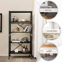 5-tier Foldable Storage Shelves Adjustable Collapsible Organizer Rack With Wheels