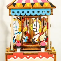 Wooden Puzzle - Diy Hand Crank Music Box- Merry-go-round Brain Teaser Toy- Plays You Are My Sunshine