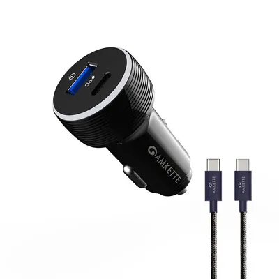 2 Port Quick Charge+power Delivery Car Charger With Type C Cable