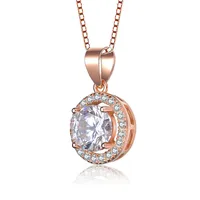 Sterling Silver 18k Rose Gold Plated With Round Cut Cubic Zirconia Pendant Necklace