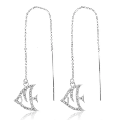 0.07 Cttw Diamond Dangle Threader Earrings Brass With Rhodium Plating Fish
