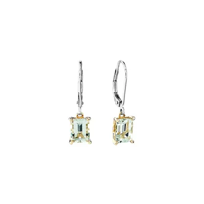 Drop Earring With Green Amethyst In Sterling Silver And 10kt Yellow Gold