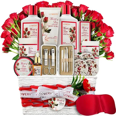 Red Rose Spa Gifts, Stress Relief Selfcare Kit, 35 Piece