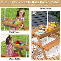 Babyjoy 3-in-1 Kids Picnic Table Outdoor Water Sand Table W/ Umbrella Play Boxes