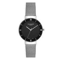 Ladies Lc07056.350 3 Hand Silver Watch With A Silver Mesh Band And A Black Dial
