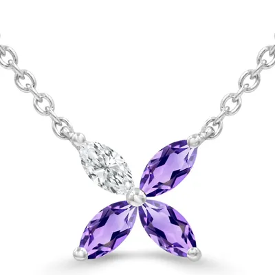 0.3 Ct Marquise Purple Amethyst Floral Necklace 14k White Gold