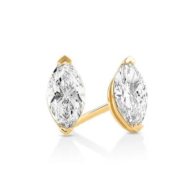 0.60 Carat Tw Marquise Cut Solitaire Laboratory-grown Diamond Stud Earrings In 10kt Yellow Gold