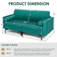 Modern Loveseat 2-seat Sofa Couch W/ 2 Bolsters Side Storage Pocket Peacock Teal