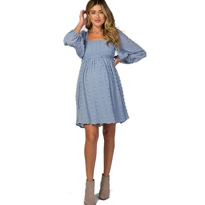 Pompom Maternity Nursing Dress W/ Off Shoulder Option