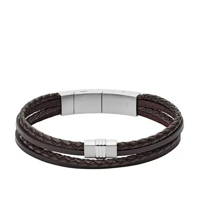 Men's Brown Multi-strand Braided Leather Bracelet