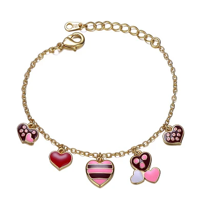 Kids 14k Gold Plated Colorful Heart Charms Bracelet
