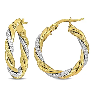 Twisted Hoop Earrings In 10k Yellow And White Gold