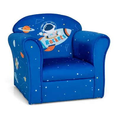 Kids Sofa Toddler Upholstered Armrest Chair Withsolid Wooden Frame Blue