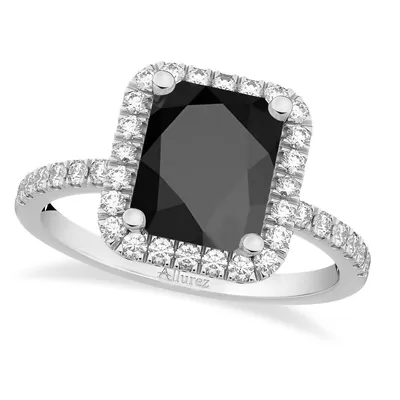 Black Onyx And Diamond Engagement Ring 14k White Gold (3.32ct)