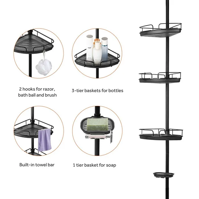 Costway 4-tier Tension Corner Shower Caddy Aluminum Pole