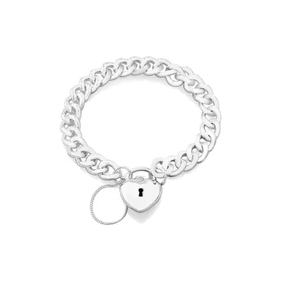 19cm (7.5") Heart Padlock Curb Bracelet In Sterling Silver