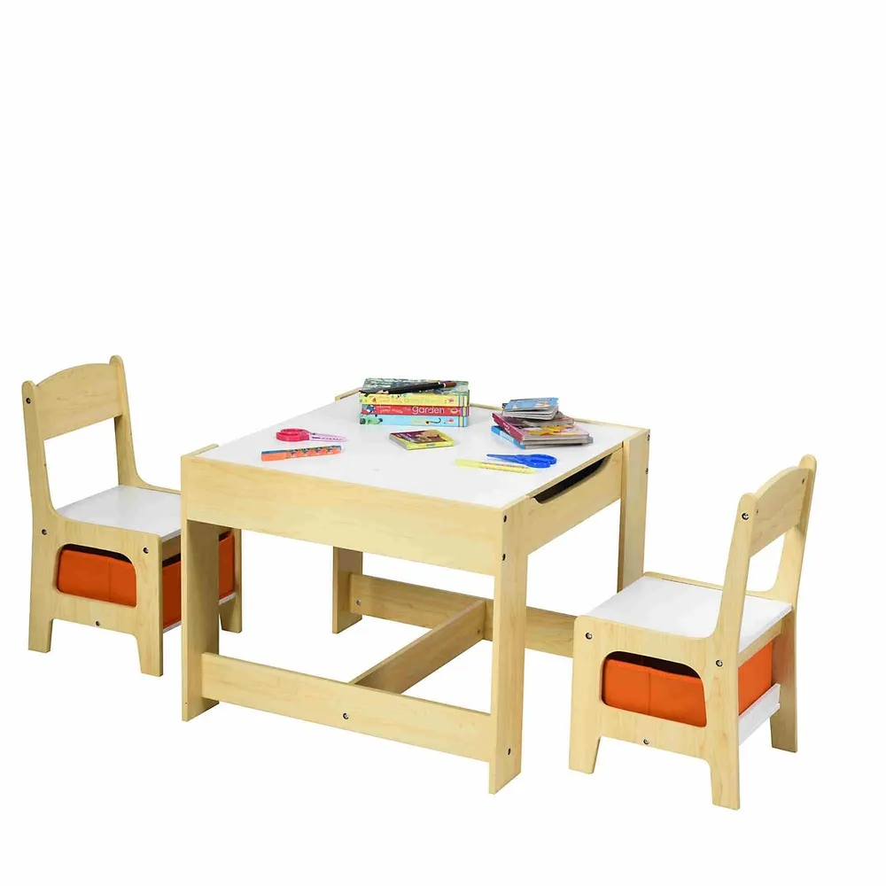 Costway Kids Table & Chair Set Wooden Activity Art Study Desk w/Storage  Space White