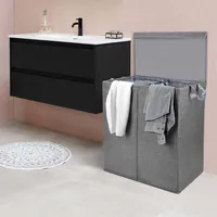 Foldable Double Laundry Hamper Sorter With Magnetic Lid And Removable Liners Laundry Bin, Build In Side Carrying Handles