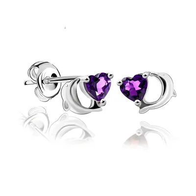 0.8 Ct Heart Purple Amethyst Heart Earrings 0.925 White Sterling Silver