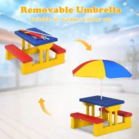 Costway Kids Picnic Table Set W/removable Umbrella Indoor Outdoor Garden Patio