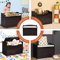 Kids Toy Box Wooden Flip-top Storage Chest Bench W/ Cushion Safety Hinge