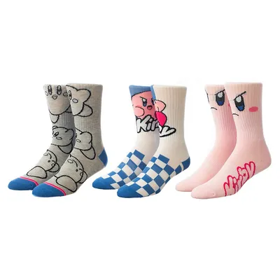 Nintendo Kirby Men's Athletic Crew Sock Set 3 Pairs