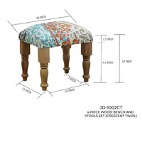 4 Piece Wood Bench And Stools Set (crescent Twirl)