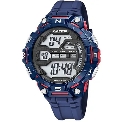 51mm Round Large Face Mens Digital Watch, Sports Silicone Strap, Chronograph, Dual Time, Timer, Lap, Light, Day / Date - K5815