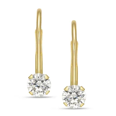 10kt Lever Back With Round Cubic Earring