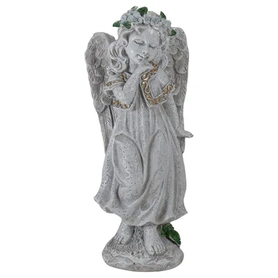10" Standing Angel With Floral Crown Outdoor Garden Statue