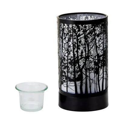 7" Touch Lamp/oil Burner/wax Warmer-black Morning Trees