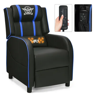 Massage Gaming Recliner Chair Racing Single Lounge Sofa Home Theater Seat Blue