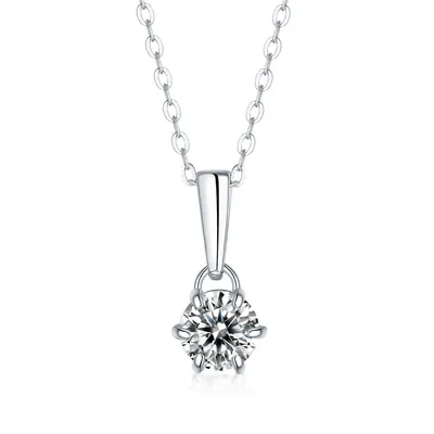 Sterling Silver with 1ct Round Lab Created Moissanite Drop Solitaire Pendant Necklace