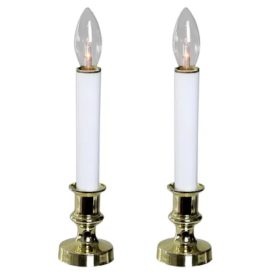 Set Of 2 White And Gold Christmas Candle Lamps 9"