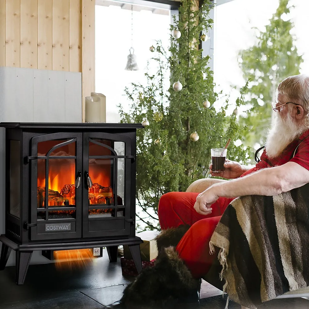 Costway 25 Freestanding Electric Fireplace Heater Stove W/ Realistic Flame  Effect 1400w | Upper Canada Mall