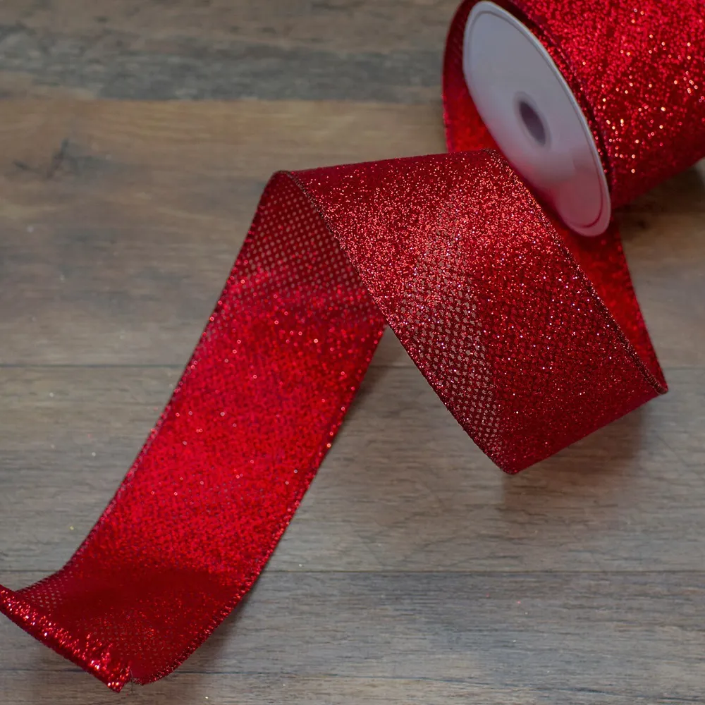 Shimmering Red with Silver Snowflakes Wired Craft Christmas Ribbon 2.5 x  10 Yards