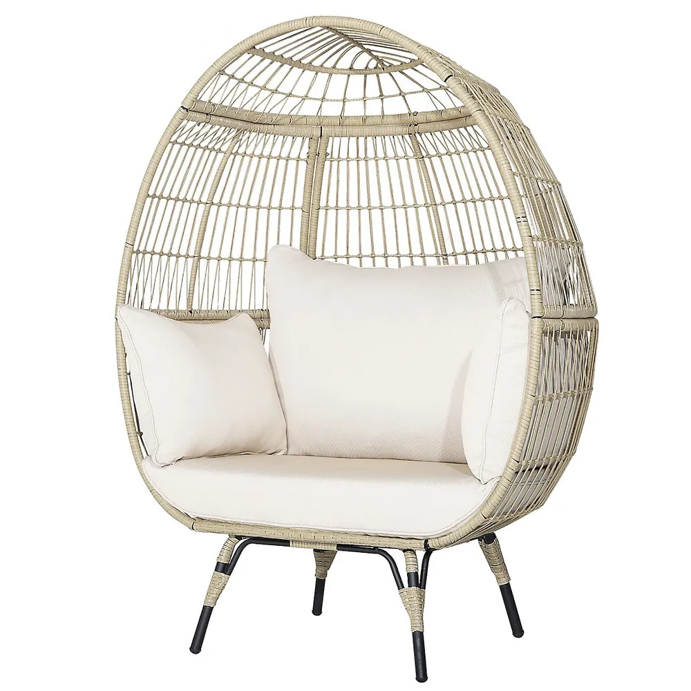 Patio Oversized Rattan Egg Chair Lounge Basket With 4 Cushions For Indoor Outdoor