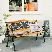 Patio Park Garden Bench Porch Path Chair Furniture Cast Iron Hardwood