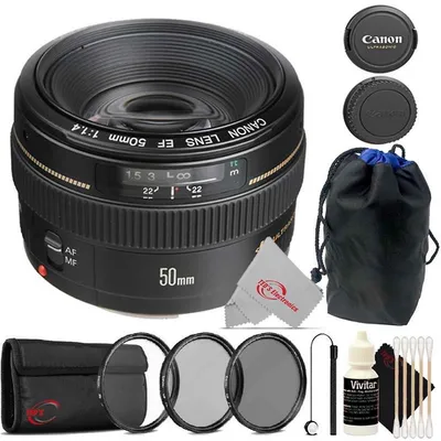 Ef 50mm F/1.4 Usm Lens + 58mm Uv Cpl Nd Filter Kit + Pouch + 3pc Cleaning Kit