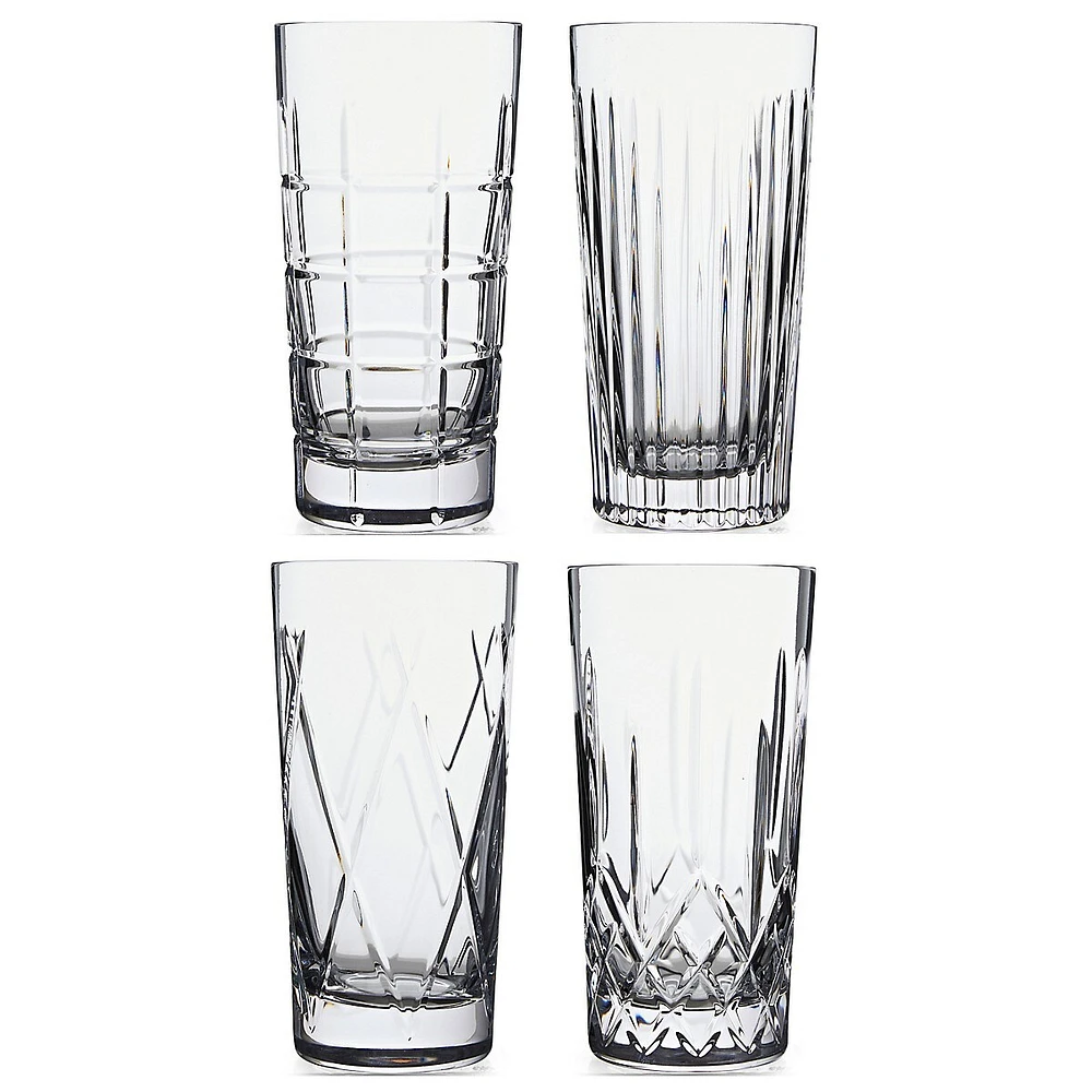 Gin Journeys Mixed-Pattern High Ball Glass 4-Piece Set