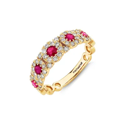 Bubble Ring With Ruby And .50 Carat Tw Diamonds In 14kt Yellow Gold