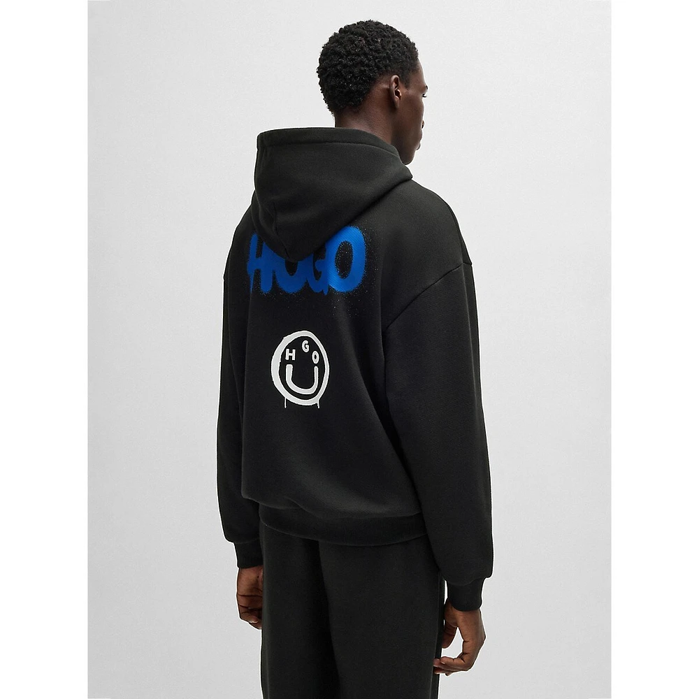 Happy Hugo Logo Cotton-Terry Loose-Fit Hoodie