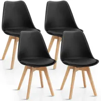 Set Of 4 Dining Chair Mid Century Modern Shell Pu Seat W/ Wood-leg