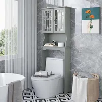 Over The Toilet Bathroom Spacesaver Organizer W/ Adjustable Shelf & Doors Grey