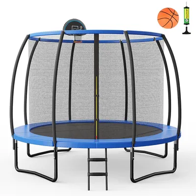12ft Recreational Trampoline W/ Basketball Hoop Safety Enclosure Net Ladder