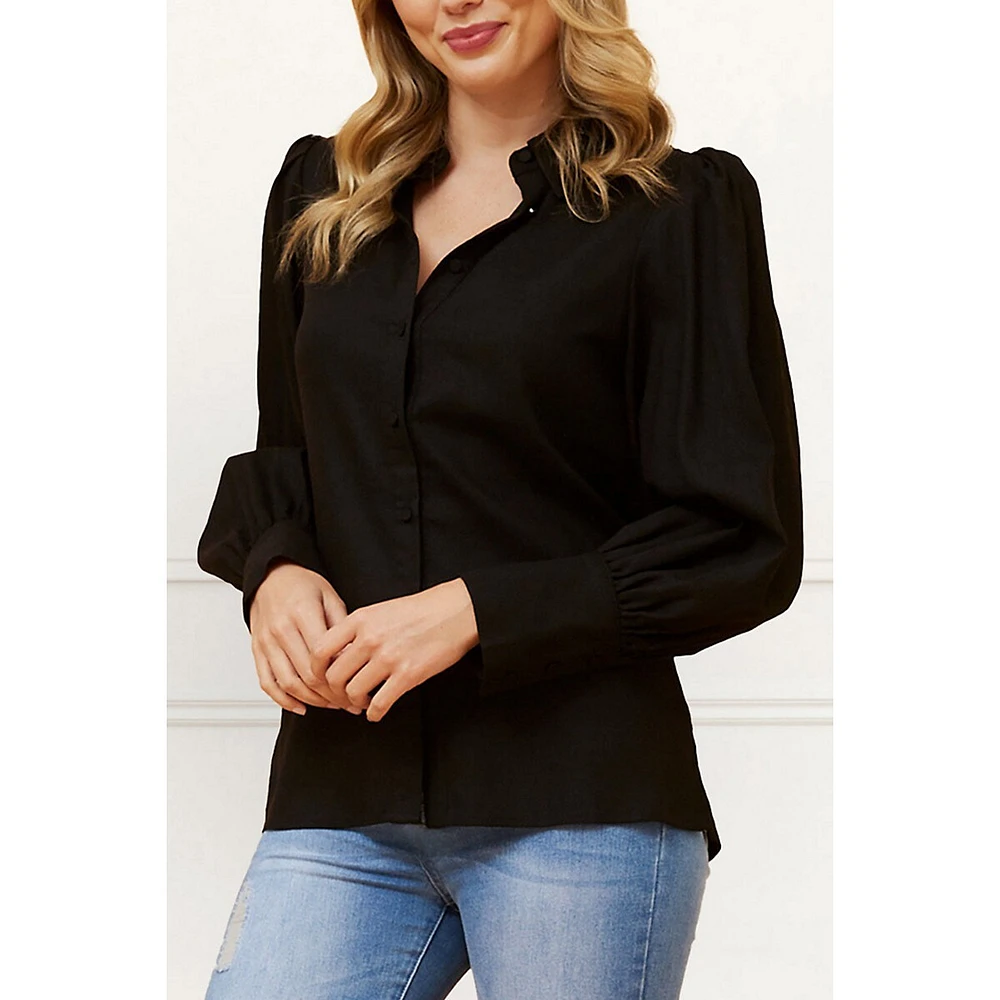 Maxine Shirt Fitted Long Puffy Sleeves Solid