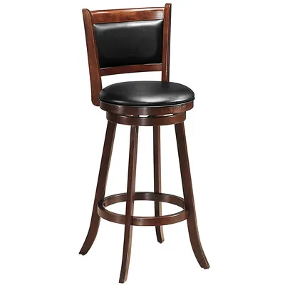 29'' Swivel Bar Height Stool Wooden Dining Chair Pvc Upholstered Seat Espresso